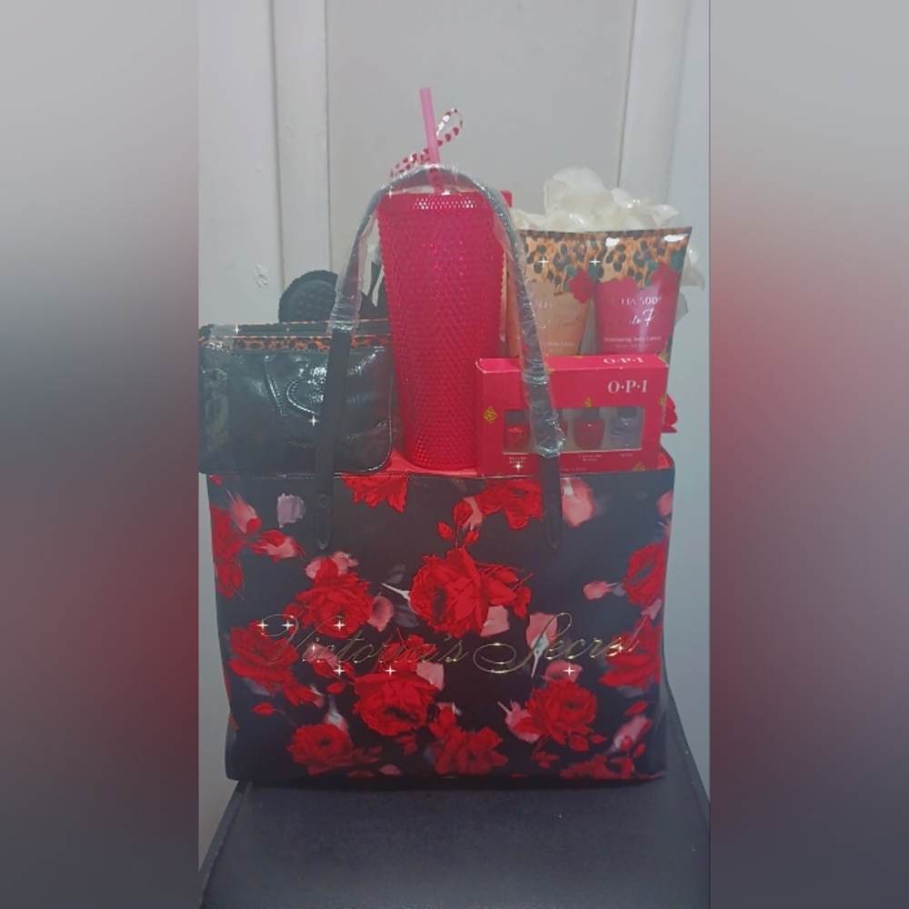 Victoria's Secret Black and Red Floral Tote